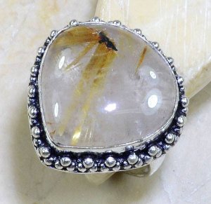 טבעת כסף 925 בשיבוץ אבן רוטילייד קוורץ עיצוב טיפה מידה: 10