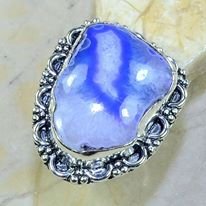 טבעת כסף 925 בשיבוץ אבן אגט בוטוצ'ואנה גוון כחול מידה 8.25