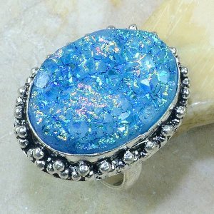 טבעת כסף 925 בשיבוץ אבן טיטניטם דרוזי כחול מידה 8.25