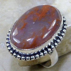 טבעת כסף 925 בשיבוץ אבן מוס אגט חום אפרפר עיצוב אובלי מידה: 8.25