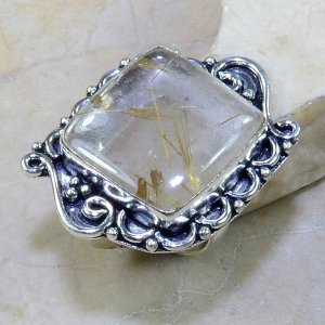 טבעת כסף 925 בשיבוץ אבן רוטילייד קוורץ עיצוב מרובע מידה: 7.5