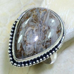 טבעת כסף 925 מאבן ג'ספר אפרפר עיצוב טיפה מידה: 10