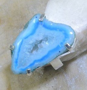 טבעת כסף 925 משובצת אבן אגט דרוזי כחול מידה: 7