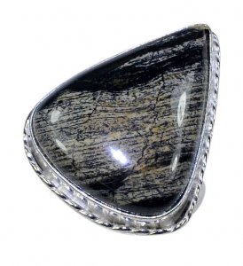 טבעת כסף 925 משובצת אבן ג'ספר אפור שחור מידה: 10