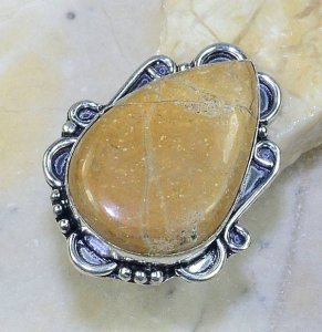 טבעת כסף 925 משובצת אבן ג'ספר חום צהוב עיצוב טיפה מידה: 8.75