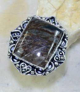 טבעת כסף 925 משובצת אבן ג'ספר פיקסו עיצוב מלבן מידה: 8.75