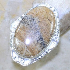 טבעת כסף 925 משובצת אבן ג'ספר פיקצ'ר מידה: 6