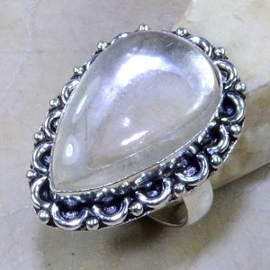 טבעת כסף 925 משובצת באבן רוטילייד קוורץ עיצוב טיפה מידה: 6.75
