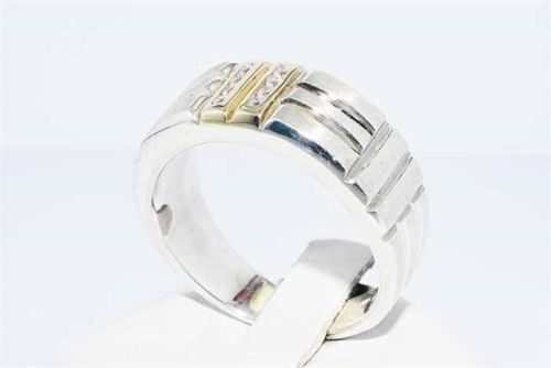 טבעת לגבר כסף 925 וזהב לבן 10 קרט בשיבוץ 8 טופז לבן מידה: 10.75